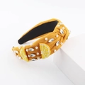 Knotted yellow headband with handcrafted lemon beads, pearls, and crystals decoration - Bright Yellow (Lemon)