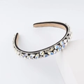 Close-up of luxury sponge headband with multi-cut rhinestones and soft inner velvet - Black (F)
