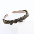 Baroque black crystal headband with gold settings and waterdrop gems on white background - Black (Black Rhinestones)