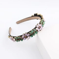 Diadema barroca con flores de cristal púrpura y hojas verdes sobre base de metal negro - Estilo Floral Morado Claro Y Verde (C)