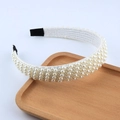 Detail of elegant pearl headband featuring multi-row woven pearls on a fabric base - Braided Pearl Style (B)
