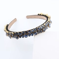 Detail view of gold-tone headband with deep blue crystals and velvet lining - Navy Blue Style (E)