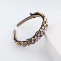 Baroque wide headband with lavender and emerald rhinestones on a gold metal base - Lavender And Green (C)