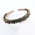 Close-up of vintage wide headband with black multifaceted crystals and gold claw settings - Black Style (H)
