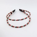 Detalle de diademas de strass rojo y verde con extremos protectores de cinta negra - Estilo Fino Doble Capa Navidad Rojo Verde Blanco (B)