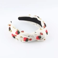 Cerchietto annodato bianco con motivi a fragola rossi e decorazioni in strass lucidi - Bianco Fragola Strass