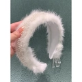Cerchietto barocco di lusso in peluche bianca con perle e nappe di cristallo - Stile Nappa Perla Artificiale Bianco (B)