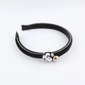 Elegant black velvet headband with sparkling rhinestones and delicate pearls for women - Black