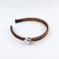 Vintage brown velvet headband with luxury sparkling rhinestones and champagne pearl decoration - Caramel color