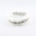 Detail of white faux mink fur headband with luxury rhinestones and gemstones - White