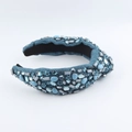 Barock-Knoten-Haarreif aus Denim mit blauen Strasssteinen und Kristallen in Seitenansicht - Seeblau