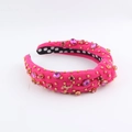 Cerchietto imbottito in velluto rosa con perline e logo metallico Angel alla moda - rosa acceso