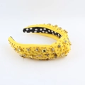 Cerchietto in velluto giallo con nodo, decorato con perline dorate e strass - Giallo Zenzero