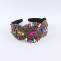 Detail of a luxury Baroque headband with multicolored rhinestones on black velvet - Multicolor Black Style (B)