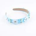 Fashionable light blue headband with opal crystal flowers and colorful rhinestones - Light Blue