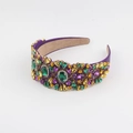 Luxurious wide headband with multi-colored crystals and green emerald rhinestones - Deep Purple (H)