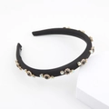 Detail showing black satin padded headband with gold floral rhinestones and AB crystal studs - Black (B)