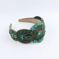 Detail of emerald green baroque headband with hand-beaded crystals and velvet base - Emerald Green Style (E)
