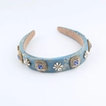 Breites Barock-Haarband mit blauen Strasssteinen und floralen Stickereidetails - Blau (B)