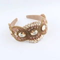 Detailed close-up of Baroque headband with amber rhinestones and champagne gold beads - Champagne Amber Style (F)