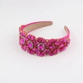 Macro detail of luxury pink rhinestone headband showing intricate crystal flower patterns - Rose Pink (G)