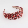 Detailed macro view of luxury wide headband with red crystals and rhinestone embellishments - Red (B)
