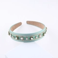 Elegante cerchietto largo verde menta con perle e motivi floreali in cristalli lucidi - Stile Verde Menta