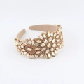 Detailed view of luxury baroque headband with champagne crystals and floral rhinestone patterns - Champagne Gold (E)