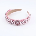 Elegante cerchietto barocco rosa con girasoli di strass scintillanti su fascia larga - Rosa