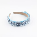 Cerchietto largo barocco con strass blu cielo e decorazioni floreali in cristallo - Blu