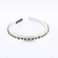 French vintage headband with green crystals and small diamonds on light grey silk - Light Gray With Green Gemstones (A)