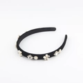 Elegante cerchietto in velluto nero con decorazioni floreali in perle e cristalli - Nero