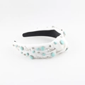 Serre-tête bohème blanc noué avec pierres turquoise et détails d'oiseaux en strass - Blanc
