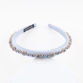 French vintage light blue rhinestone headband with handmade fabric wrapping for women - Light Blue With Blue Rhinestones (B)