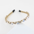 Close-up of golden braided headband with champagne beads and heart-shaped crystals - Heart Shape Iridescent Crystal Style (B)