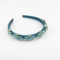 Cerchietto imbottito barocco con cristalli blu e decorazioni floreali dorate - Blu Profondo (A)
