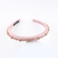 Detailed view of handmade pink leather headband with sparkling crystals and rhinestones - Pink With Pink Rhinestones (E)