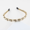 Detailed macro view of woven gold headband with pearls, rhinestones and butterfly charms - Butterfly Shape Pearl Style (D)