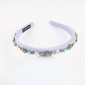 Detail of lavender padded headband with handmade label and colorful rhinestone embellishments - Light Purple Wide Style (D) / Light Purple