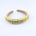 Baroque yellow fabric headband with hand-sewn crystals and pearls on white background - Goose Yellow Jewel Style (A)
