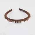 Handmade French vintage headband with rhinestones, pearls and brown satin finish - Brown Satin Style (B) / Dark Brown