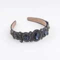 Cerchietto barocco blu reale con grandi cristalli e ricami di perline eleganti - Blu Zaffiro (A)