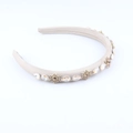 Eleganter beige gepolsterter Haarreif mit funkelnden Strasssteinen und goldenen Blumen - Beige