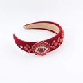 Détail du serre-tête en velours rouge avec ornements en cristaux et strass de style baroque - Serre-tête Rouge Strass Rouge (C)