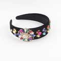 Serre-tête baroque en velours noir avec strass colorés et cristaux de style vintage royal - Serre-tête Noir Strass Multicolore (A)