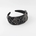 Detail of baroque wide headband with large black crystals and micro rhinestones - Deep Black (F)