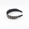 Detail of baroque black wide headband featuring gray rhinestones and bead embroidery - Premium Gray (I Extended Tail)