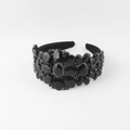 Detail view of Baroque wide headband with dense sparkling glass rhinestones on black fabric - Vintage Black (F)