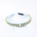 Sparkling light blue sponge headband featuring green leaf-shaped rhinestones and crystals - Sky Blue (A)