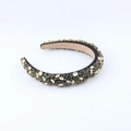 Macro detail of Baroque headband featuring dense black crystals and gold metal claws - Black Classic Style (F)